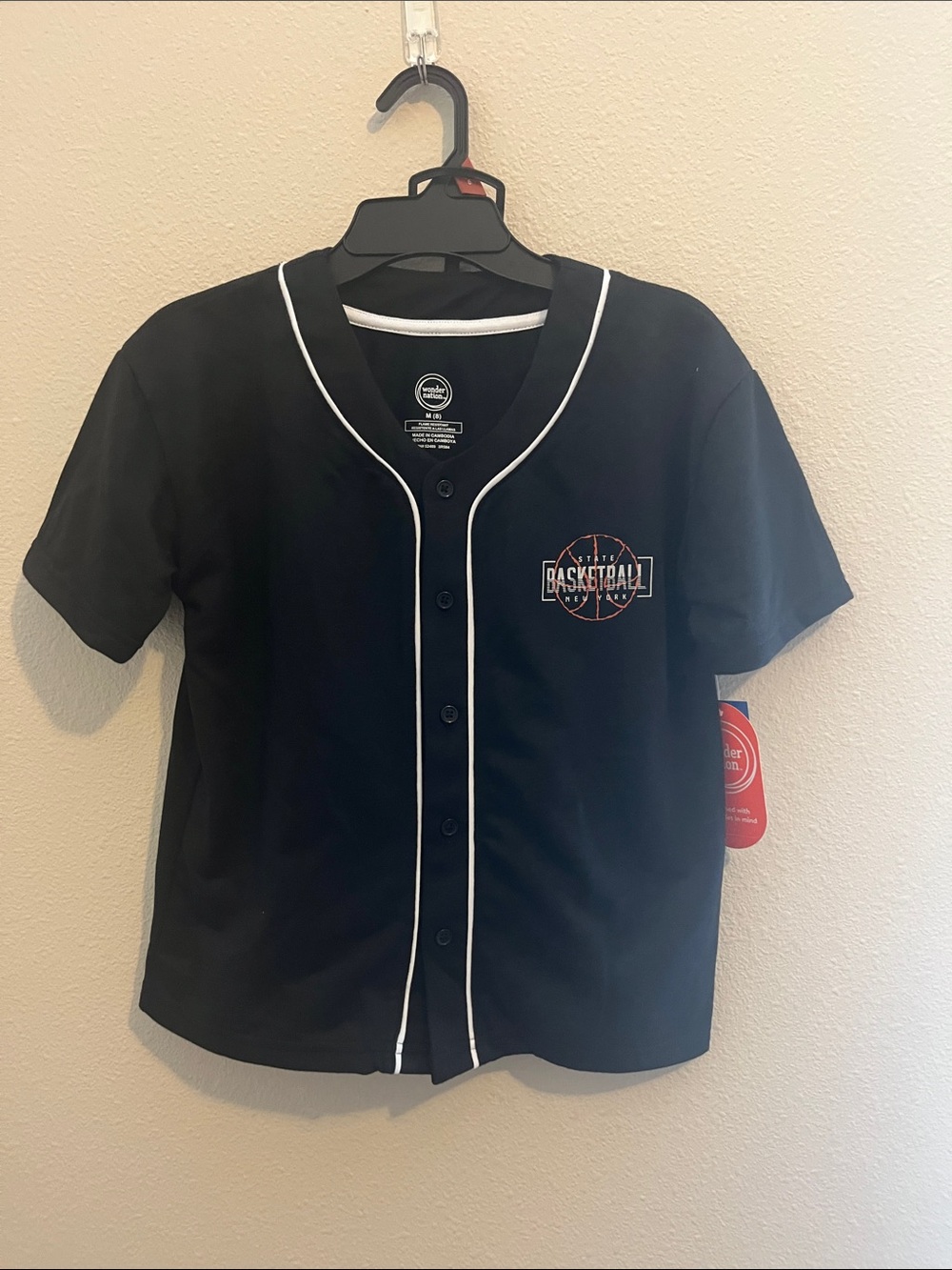 wonder nation 2 pc Black Button-Up Top with White Piping and short set sleepwear - Picture 2 of 6